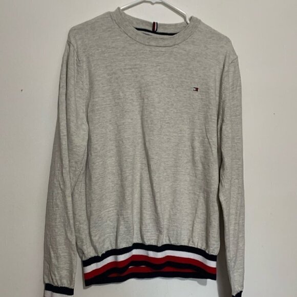 Vintage 90s/Y2K Tommy Hilfiger Long Sleeve Top Gray Red White Stripe - Picture 2 of 6